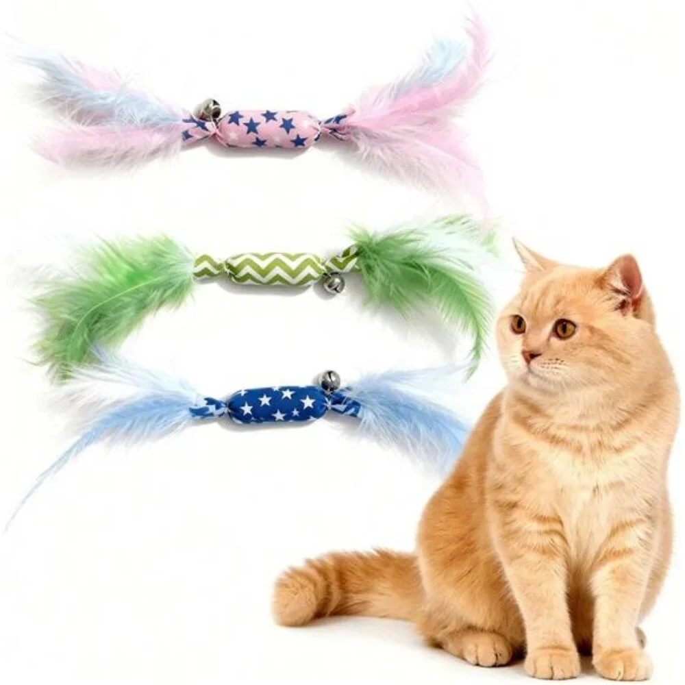 Catnip Toy Candy Shape with Bright Colors Feathers & Bell, Kicker Chew Toy